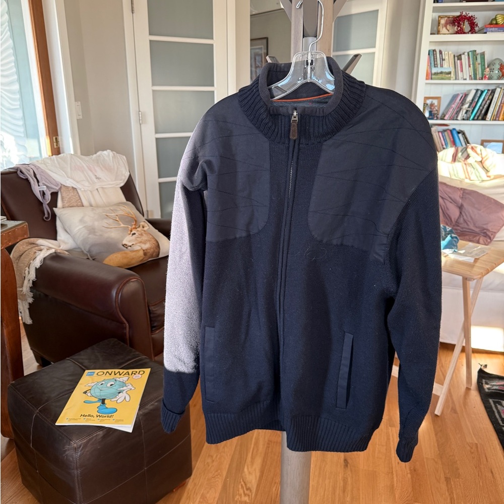 Orvis knit bomber jacket.  Plumb color with pretty lining